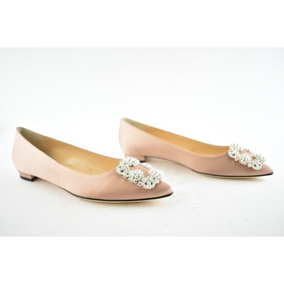 Manolo Blahnik Hangisi Beige Rose Satin Jewel Buckle Ballerina Ballet Flat 36 - Picture 2 of 10